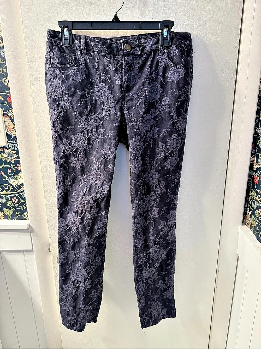 Style&Co Floral Straight Leg Pants Black Size 10P